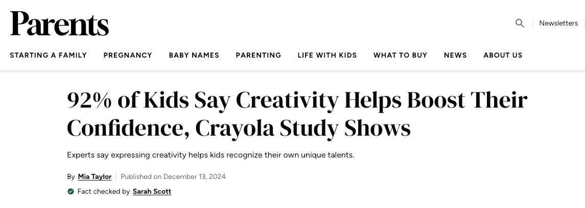 Parents: 92% of Kids Say Creativity Helps Boost Their Confidence, Crayola Study Shows